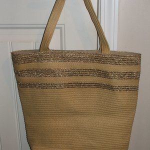 Yarn FIBRE TOTE Bag Tan & Gold Metallic (736)